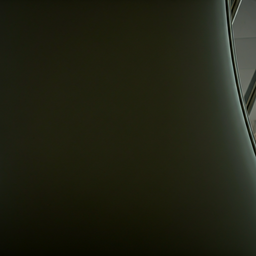 Close up architectural detail of a modern designer chair in a minimalist high-ceiling lobby.